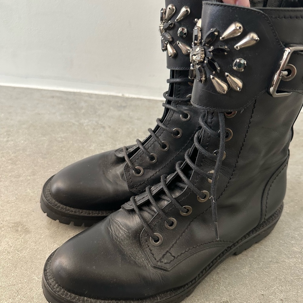 Sebastian Rhinestone Ankle Strap Biker Boot - Picture 2 of 5